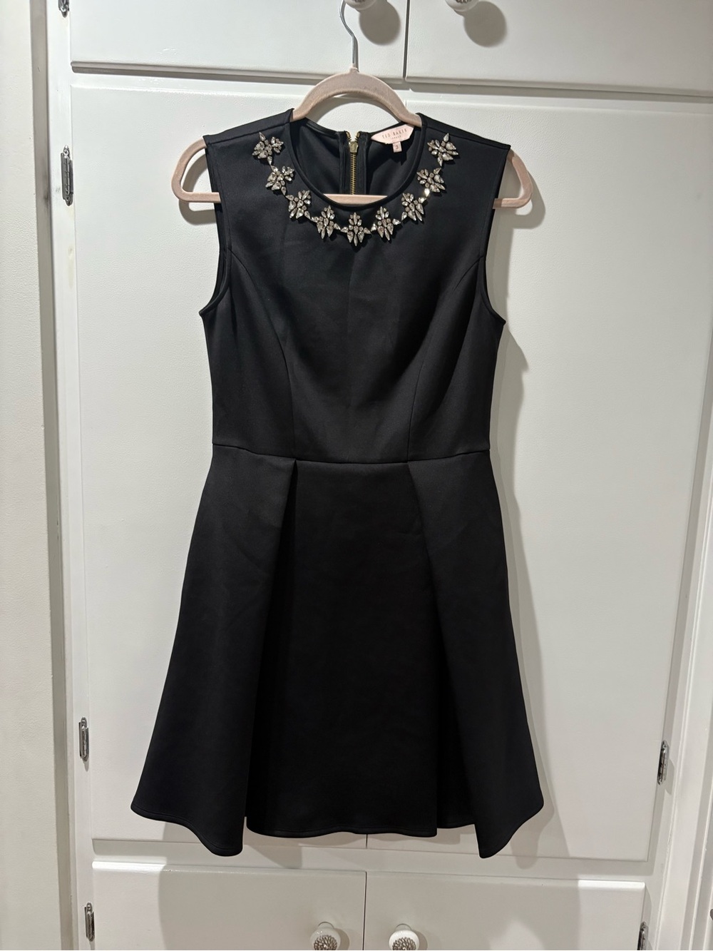 Ted Baker Black Embellished Jewel-Neck Dress 4 Us size 10 see measurements